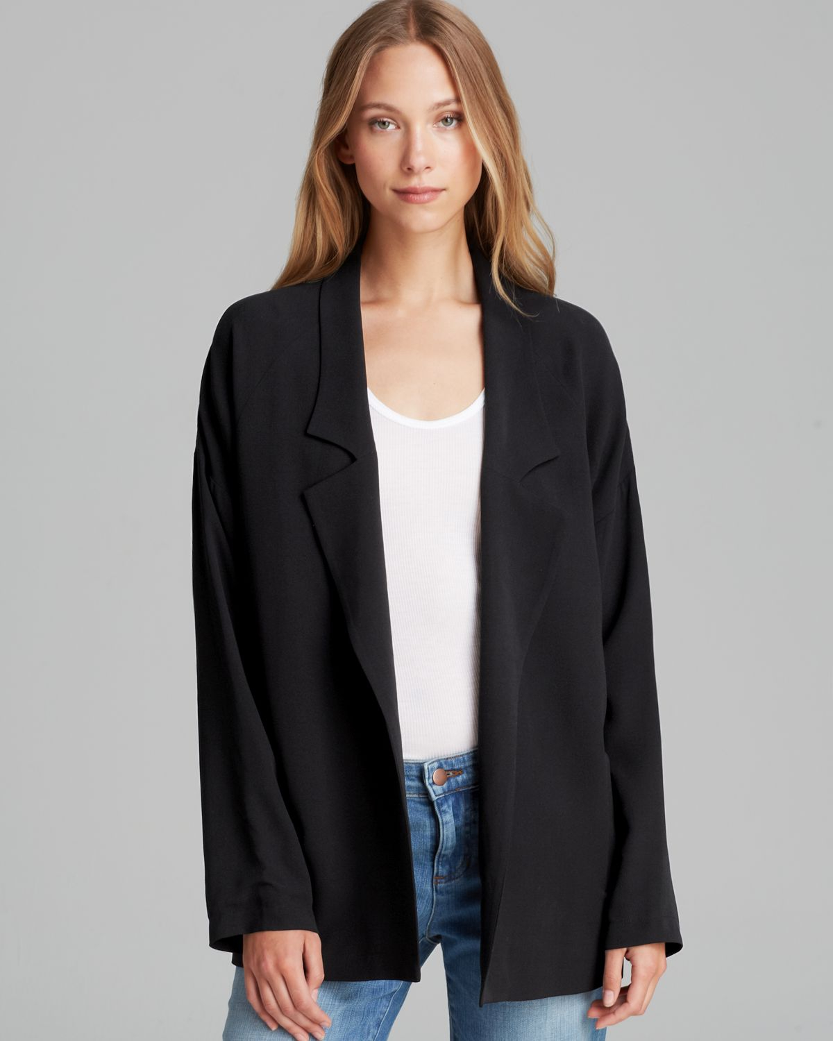 Eileen Fisher Silk Boyfriend Blazer in Black | Lyst