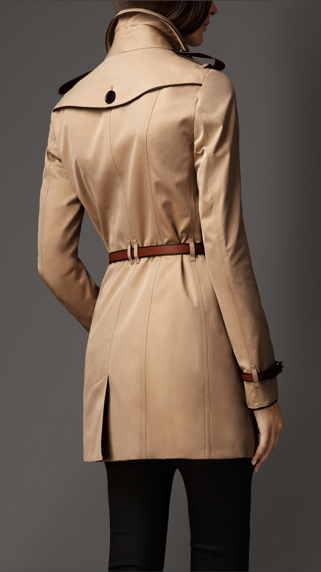 Mid-Length Leather Trim Trench in Natural | Lyst