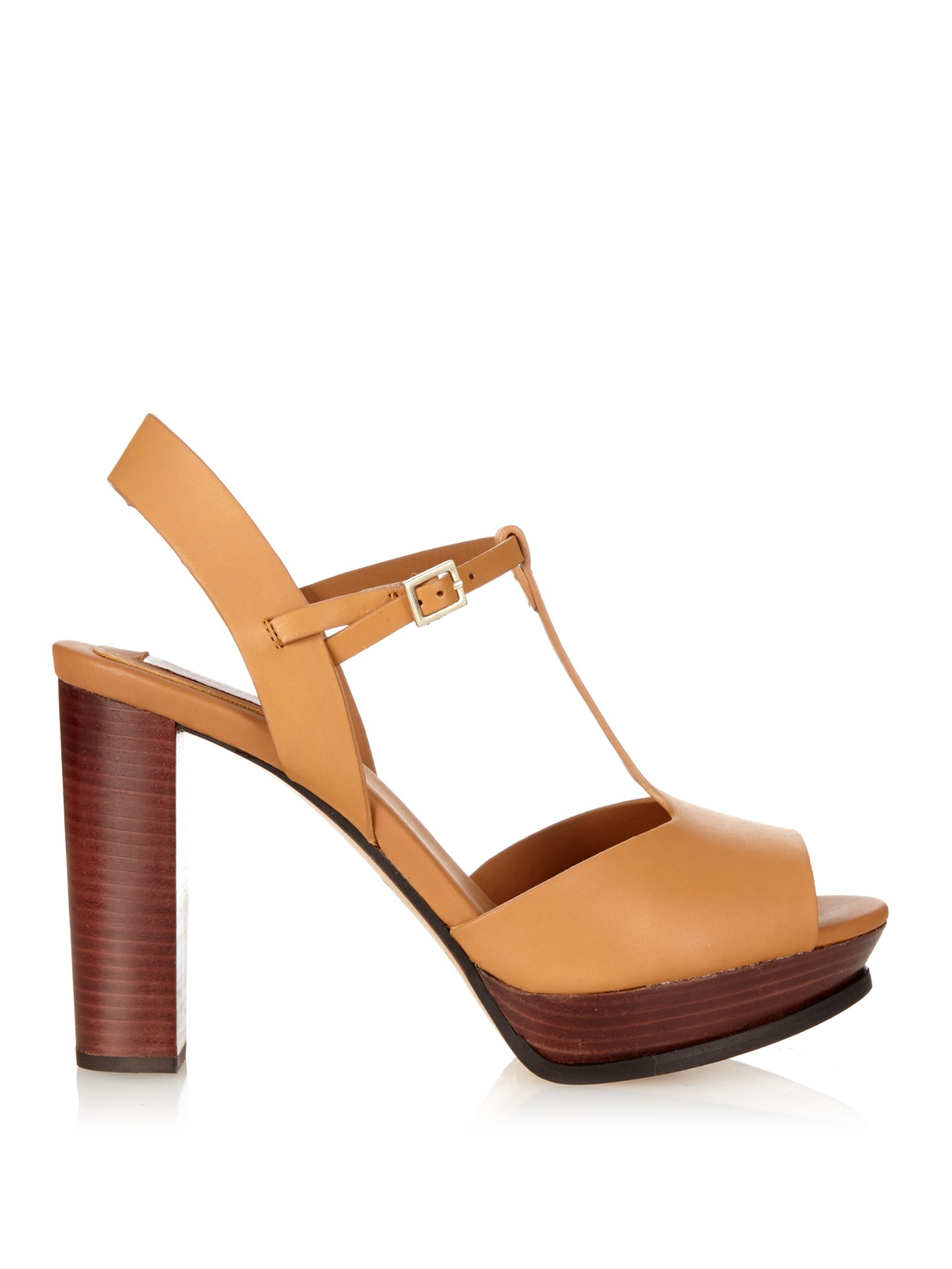 See By Chloé T-Bar Leather Sandals in Brown | Lyst