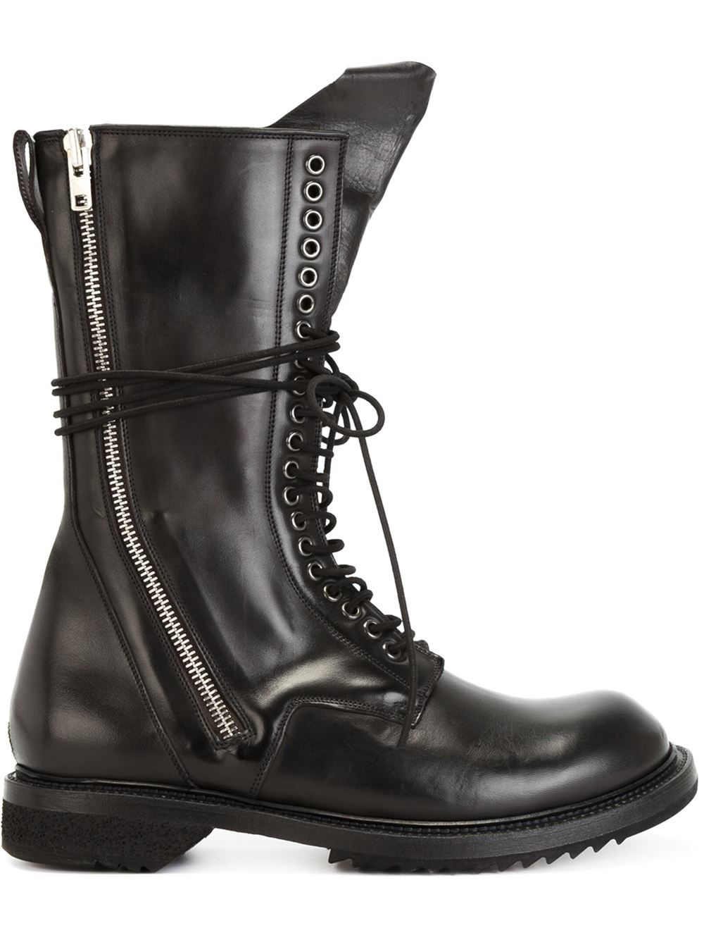 Rick Owens Lace-Up Leather Combat Boots in Black for Men | Lyst