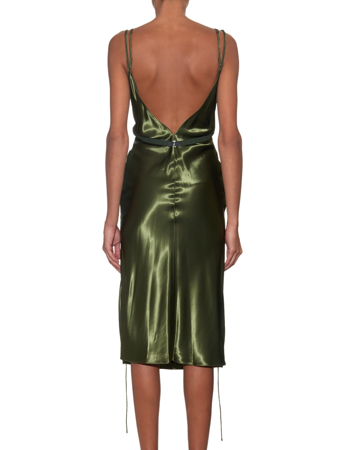 Alexander Wang Braid-detail Silk-satin Dress in Khaki (Green) - Lyst