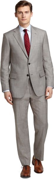 Brooks Brothers Regent Fit Tan Sharkskin With Windowpane 1818 Suit in ...