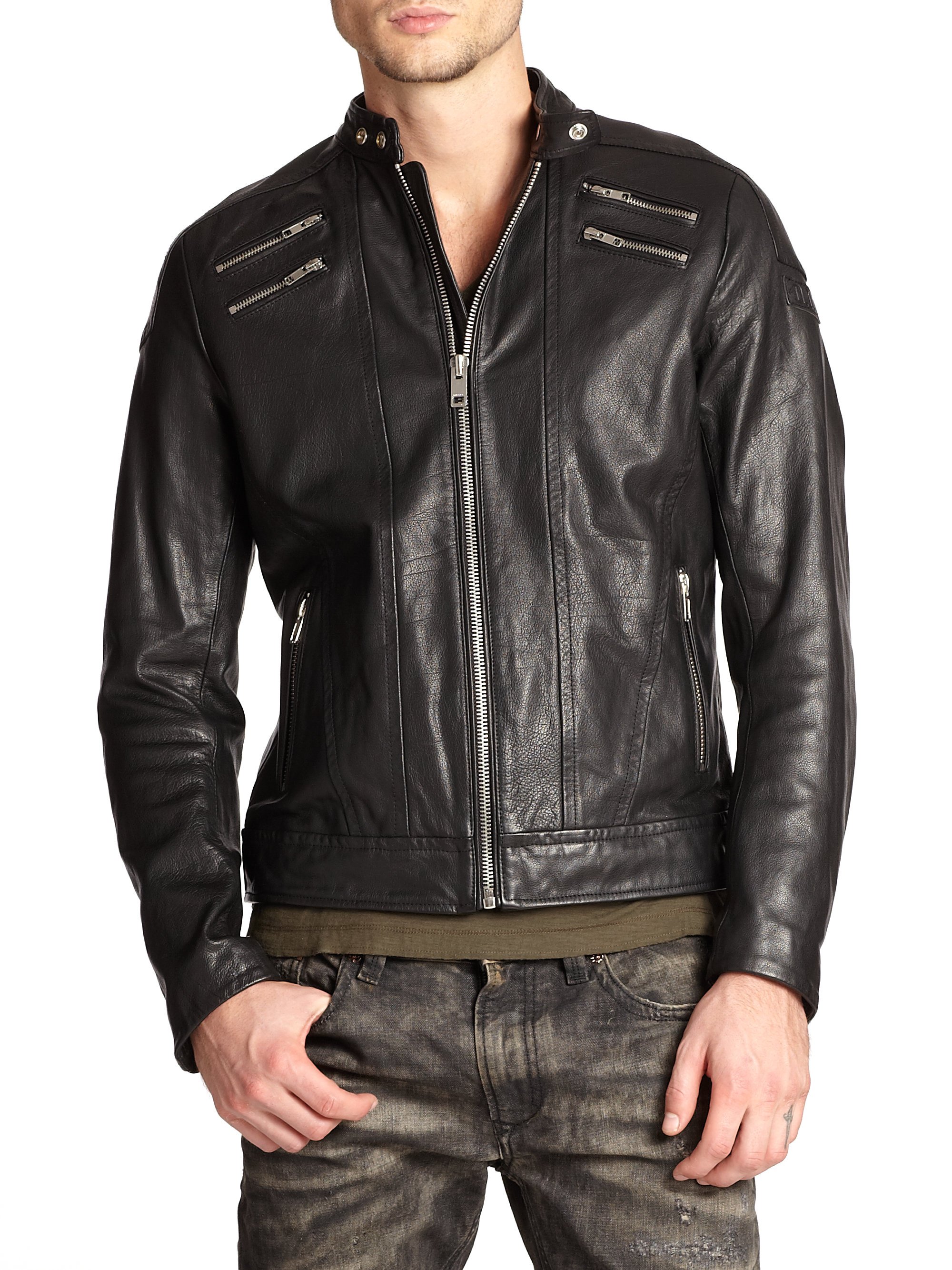 DIESEL Buffalo Washed Leather Jacket in Black for Men - Lyst