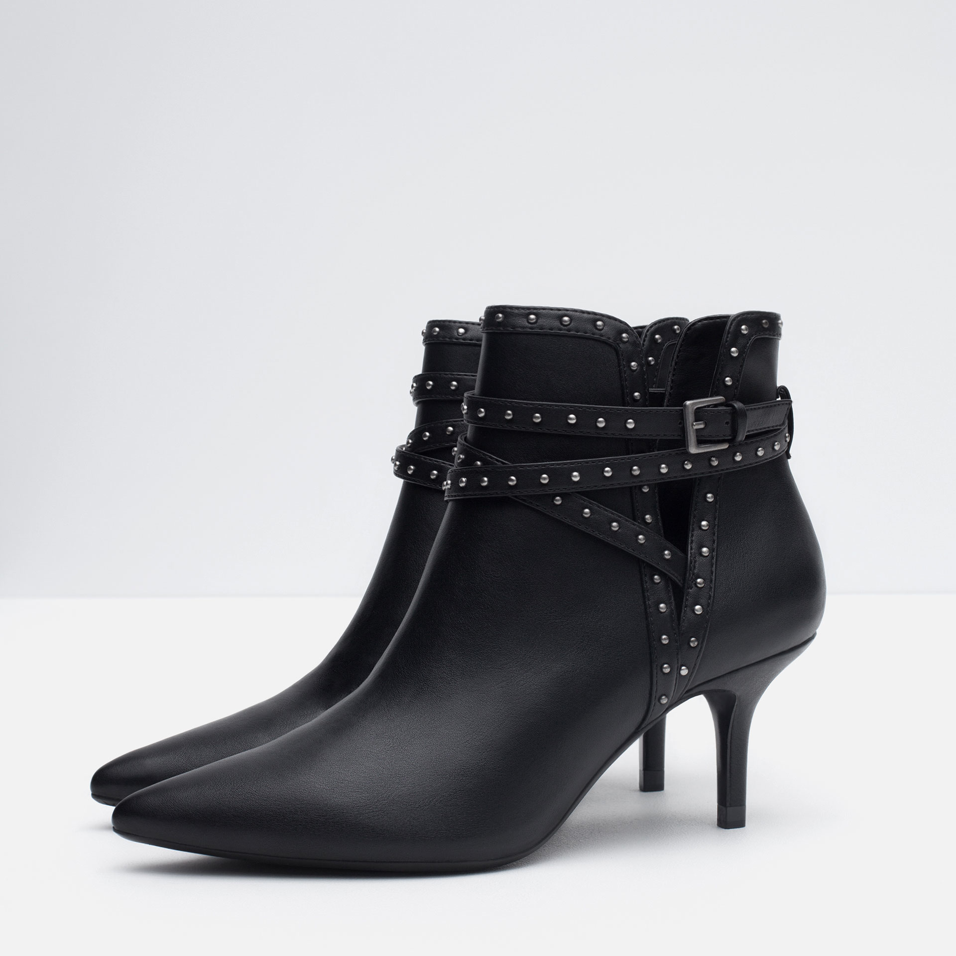 Zara High Heel Studded Ankle Boots in Black | Lyst