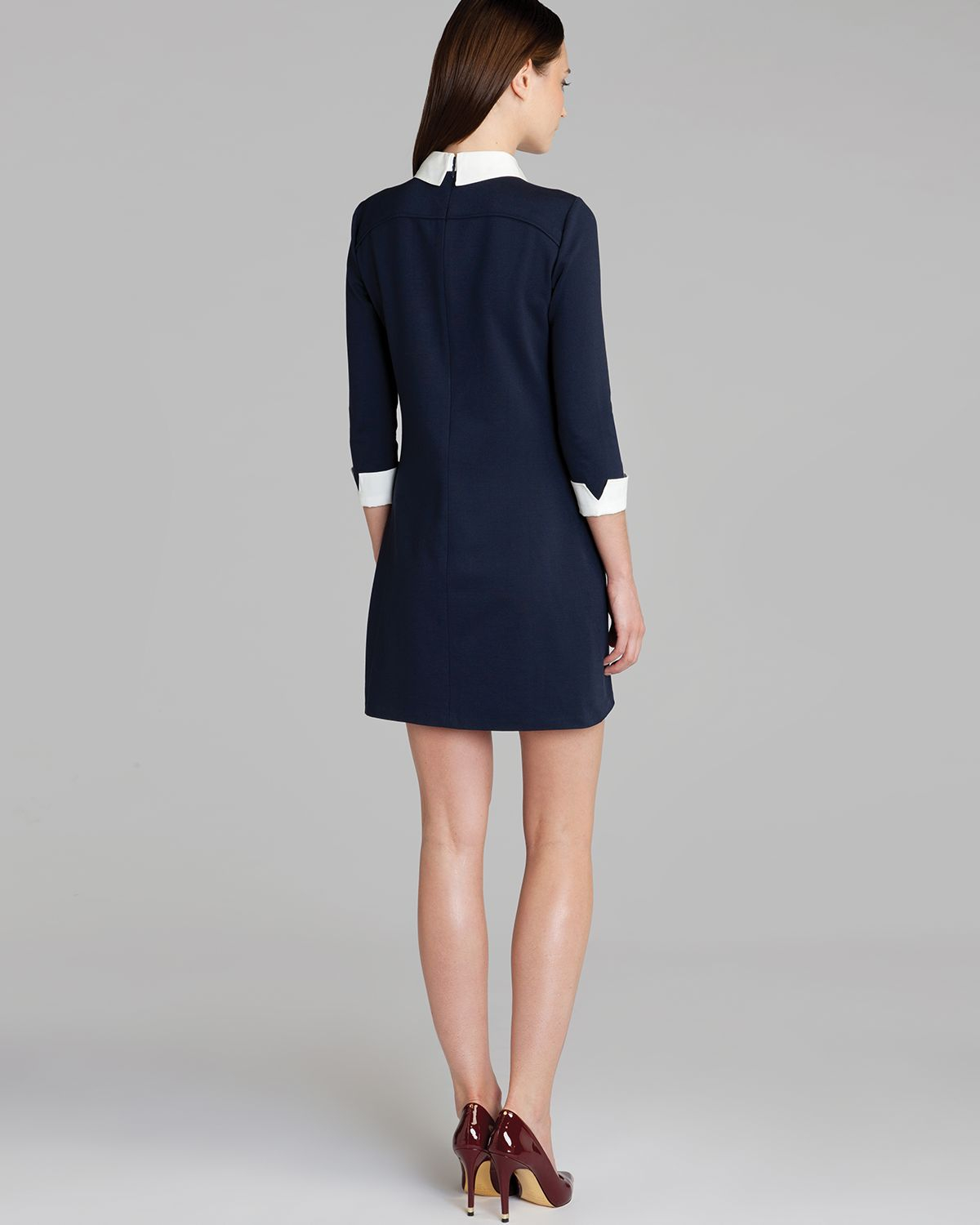 navy dress with white collar