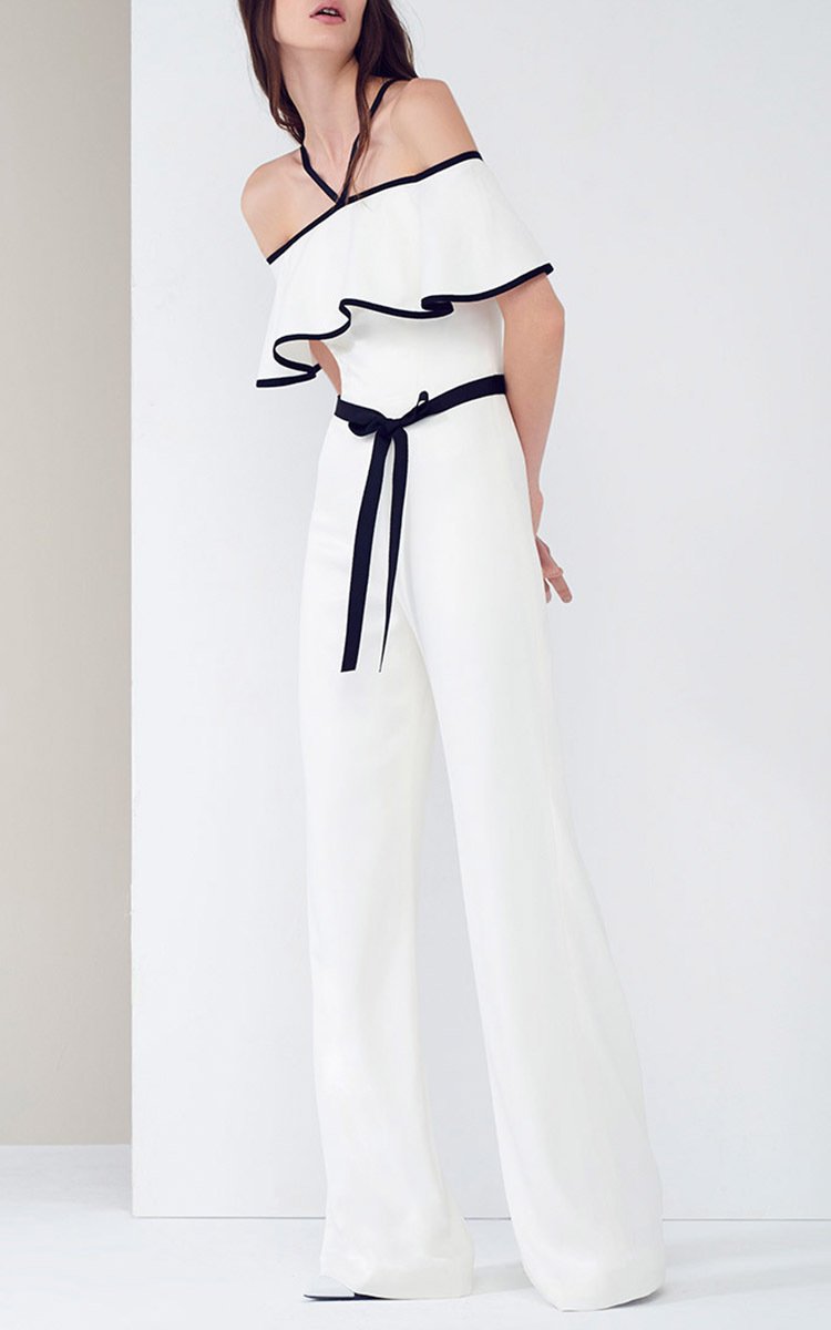 black and white off the shoulder jumpsuit