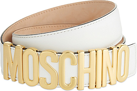 Moschino Letters Leather Belt in White 