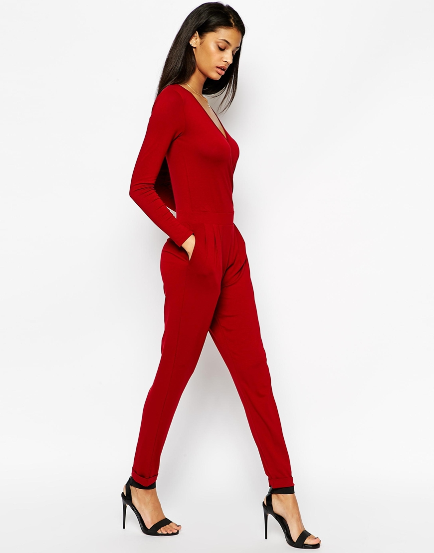 wrap front jumpsuit with long sleeves