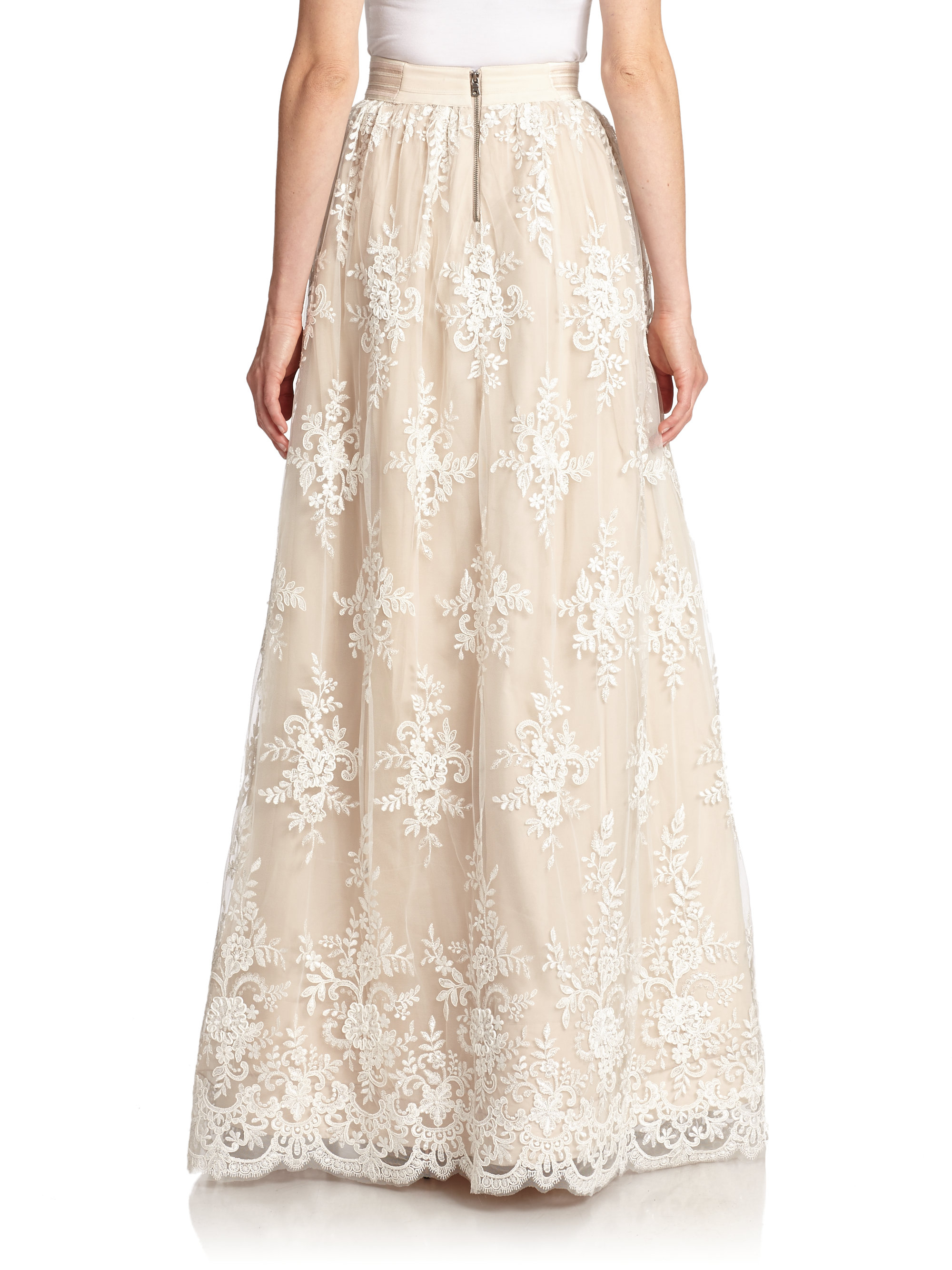 Alice + Olivia Carter Lace-overlay Maxi Skirt in White Nude (White) - Lyst