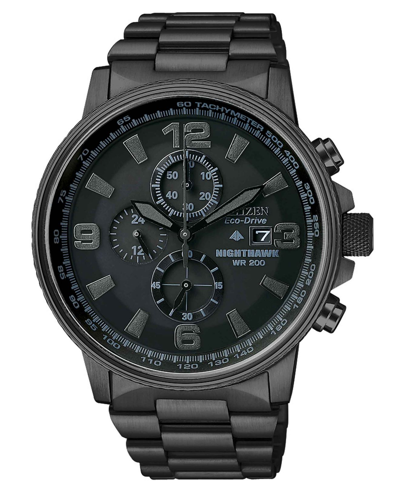 Citizen Men's Chronograph Eco-drive Nighthawk Black Ion Plated Stainless Steel Bracelet Watch