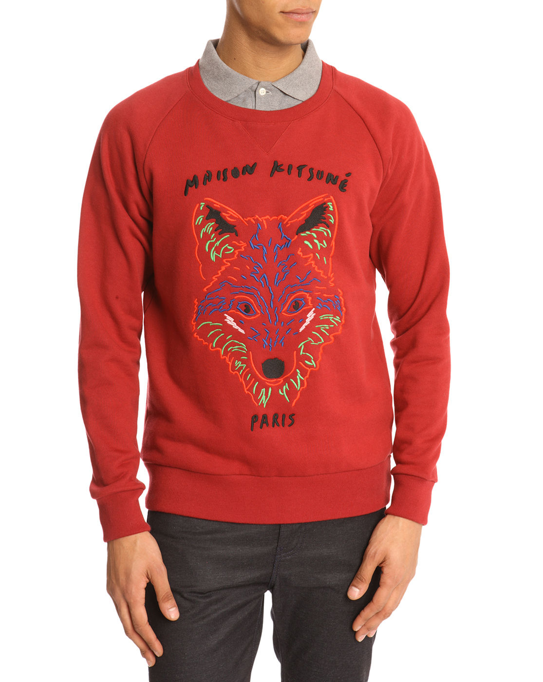 Maison kitsunÃ© Dark Red Embroidered Fox Sweater in Red for Men | Lyst