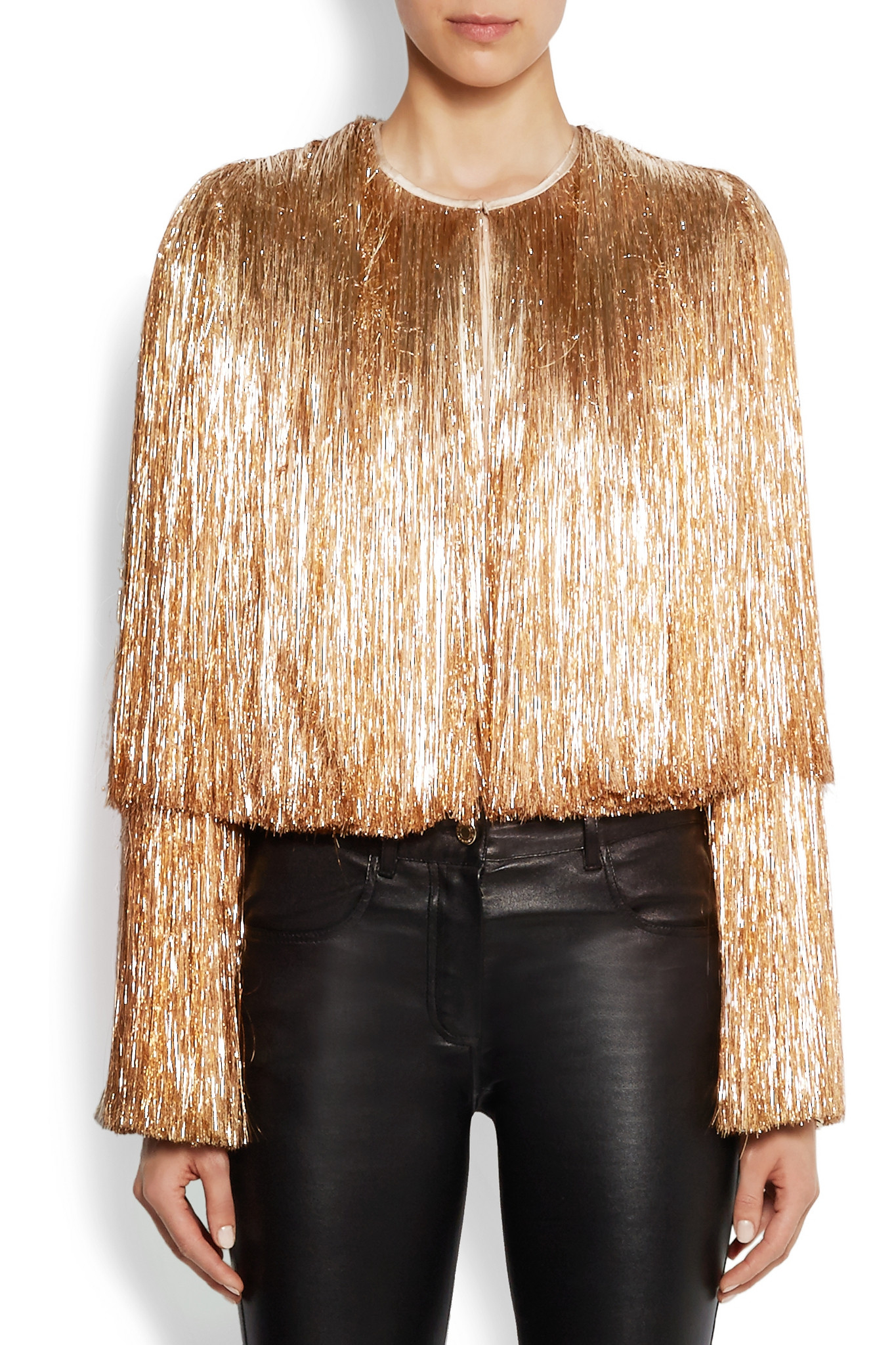 Givenchy Fringed Jacket In Gold Silksatin in Metallic Lyst