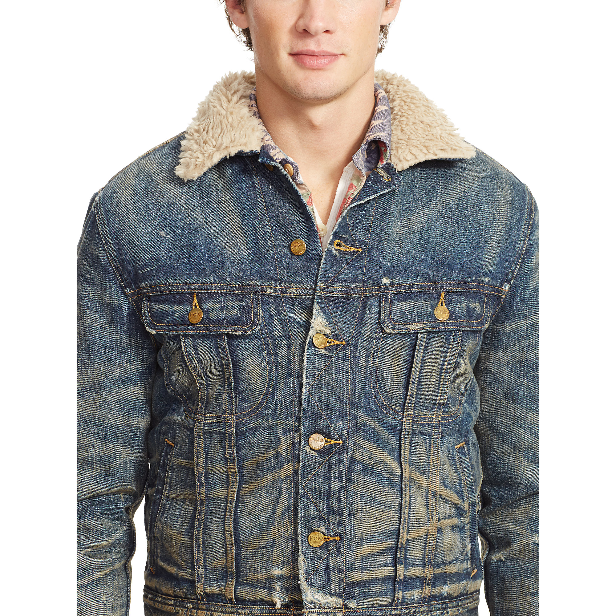 polo jean jacket with fur