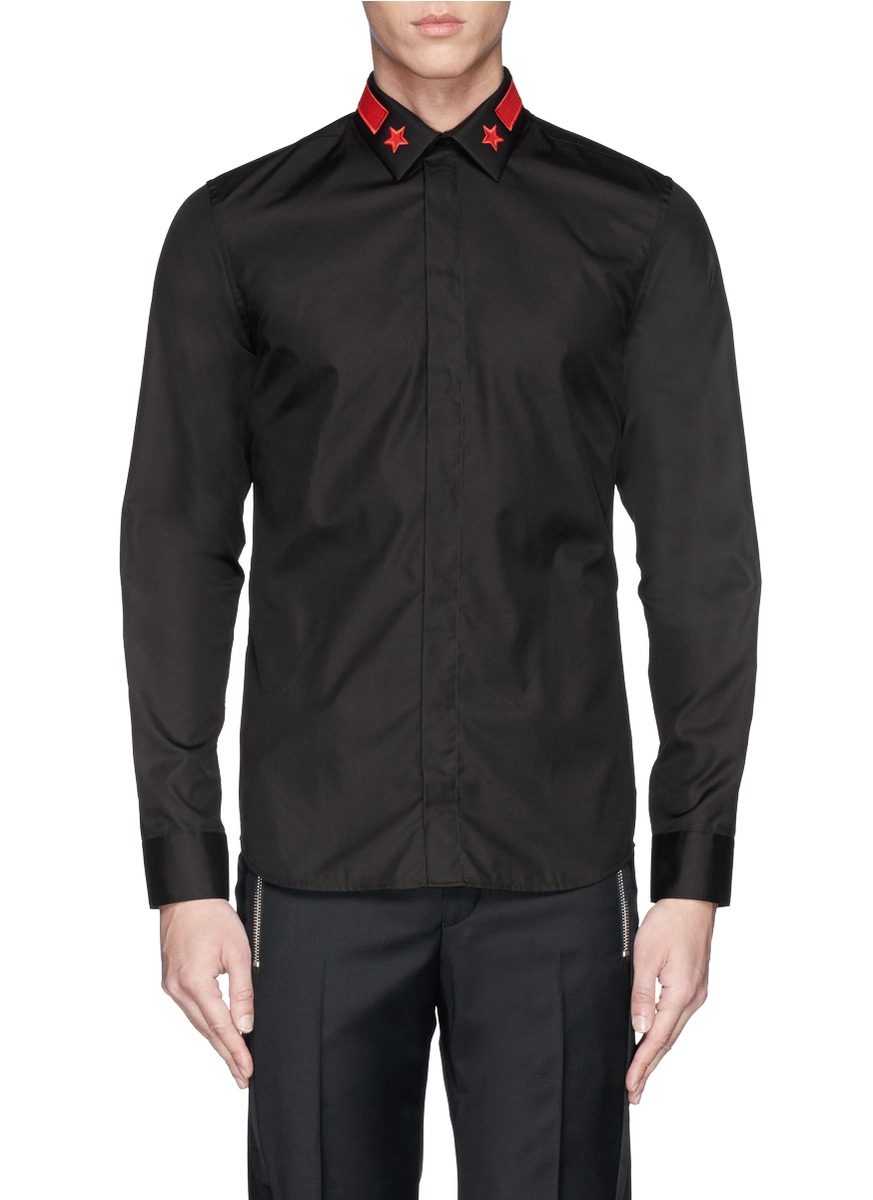 Givenchy Star Stripe Embroided Collar Shirt in Black for Men | Lyst