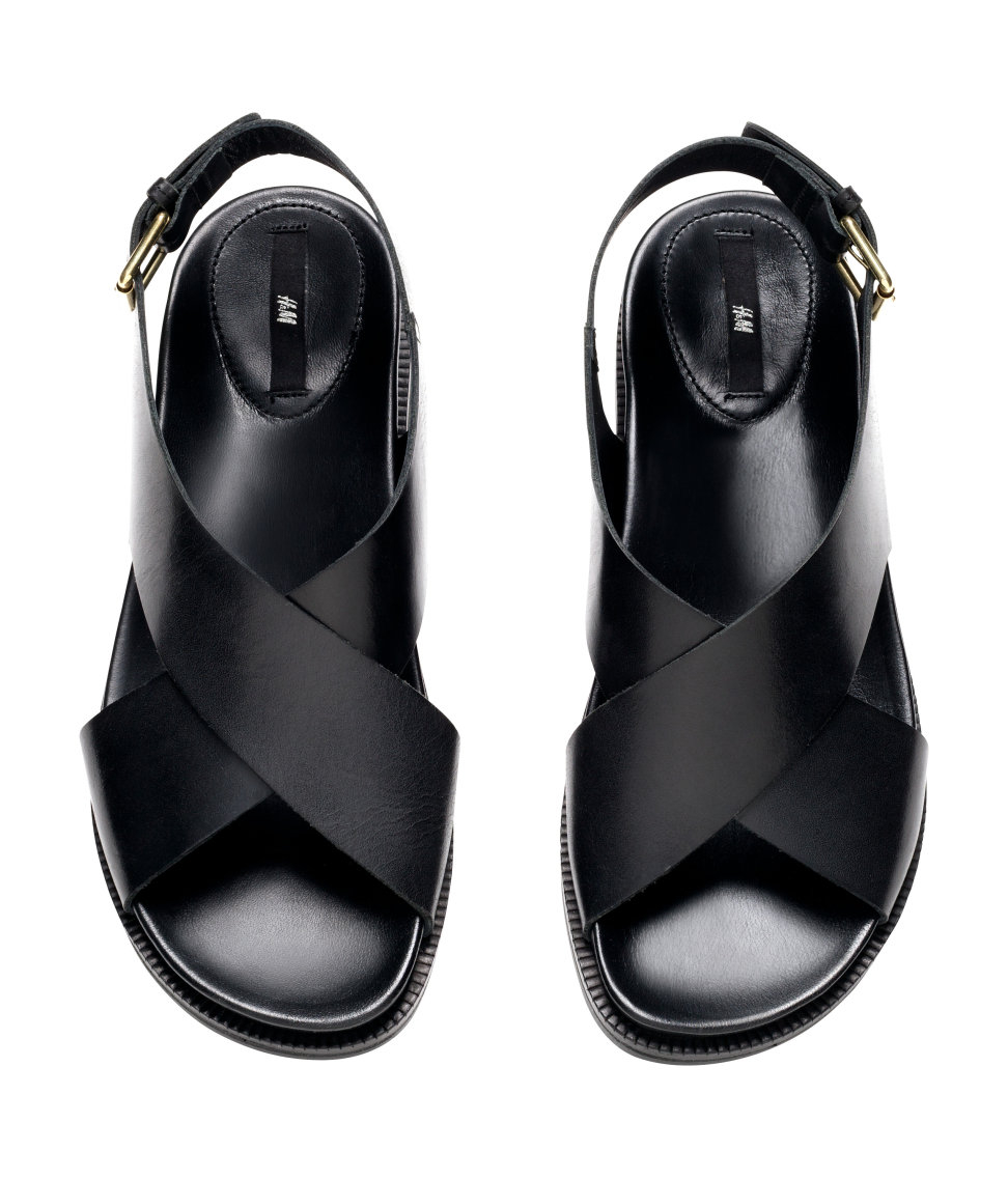 black leather sandals