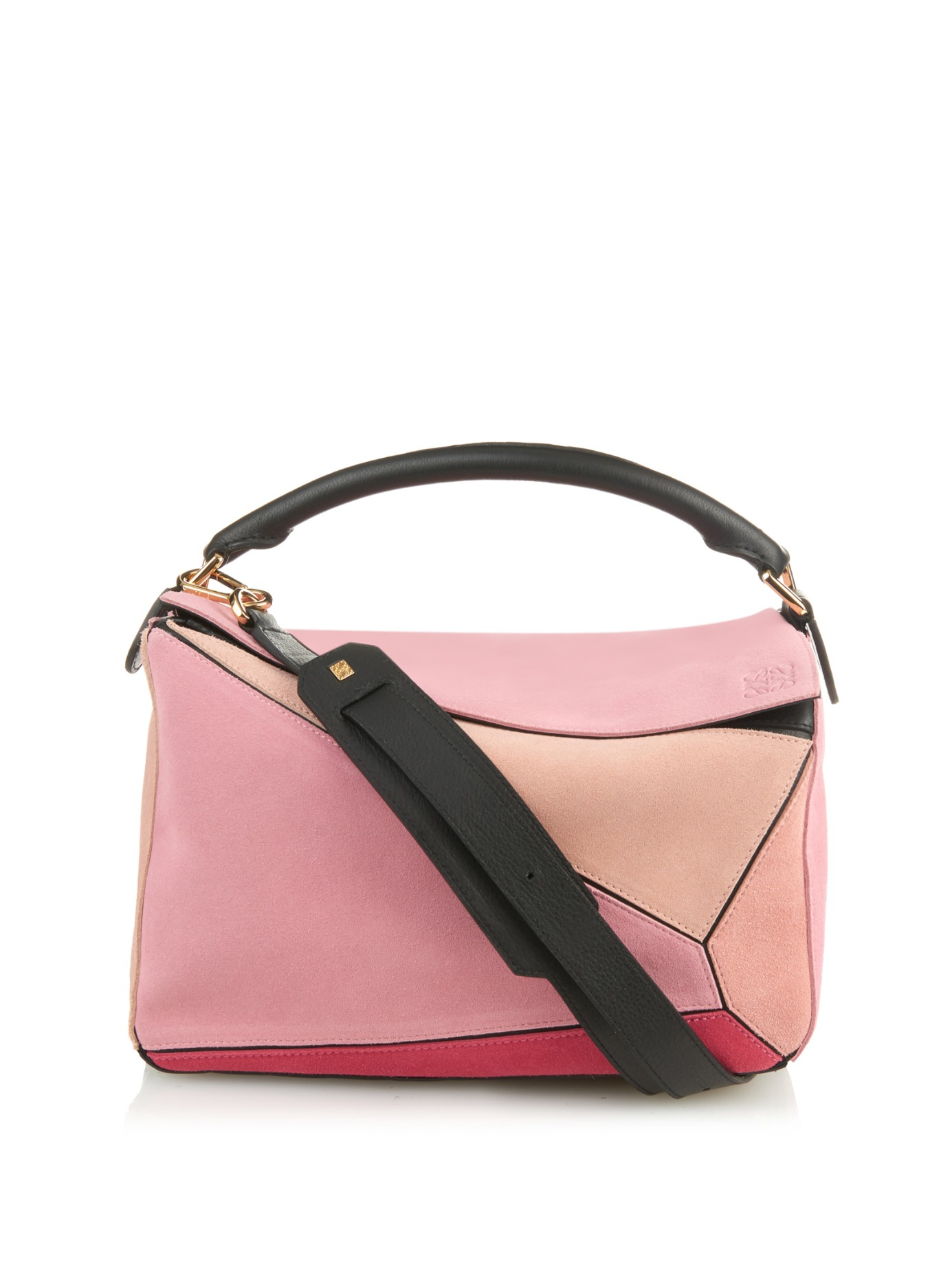 Loewe Small Puzzle Suede Bag in Pink | Lyst