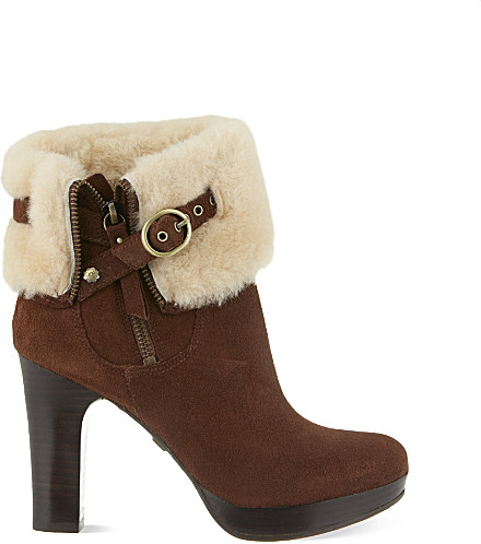 UGG Scarlett Sheepskin Heeled Boots in Brown | Lyst UK
