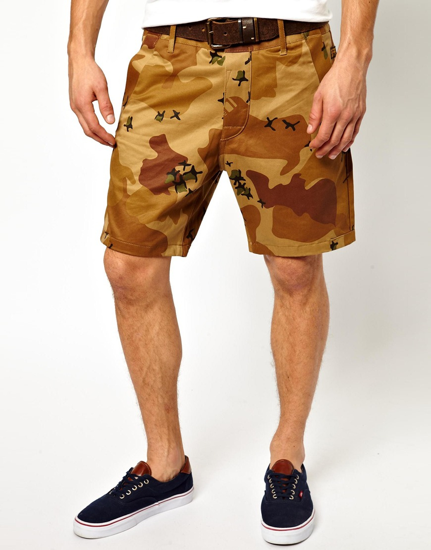 G-Star RAW G Star Chino Shorts Bronson Camo Print in Brown for Men - Lyst