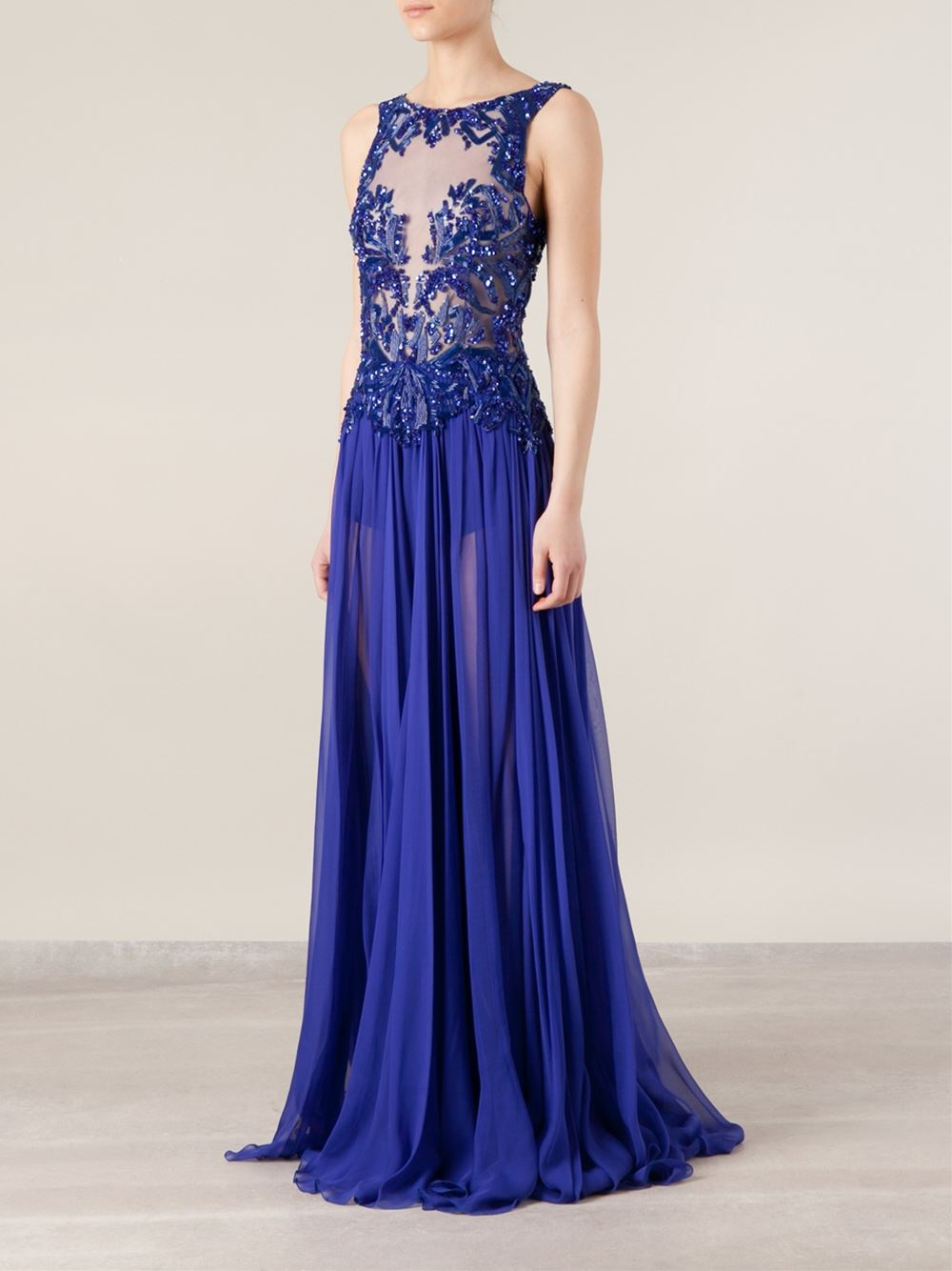 Zuhair Murad Sequin Embellished Pleated Gown in Blue - Lyst