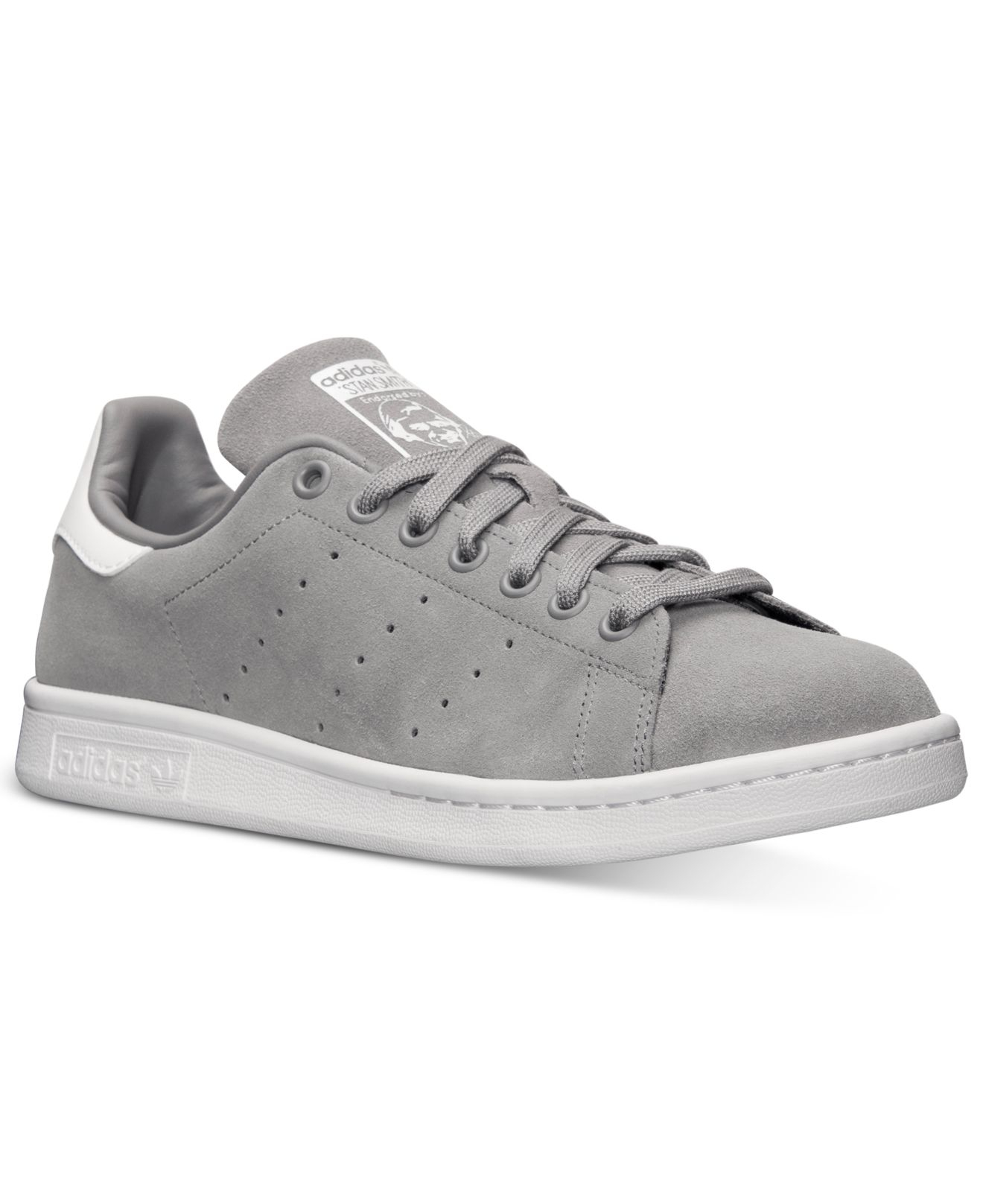 adidas Men'S Originals Stan Smith Casual Sneakers From Finish Line in Grey/White Suede (Gray 