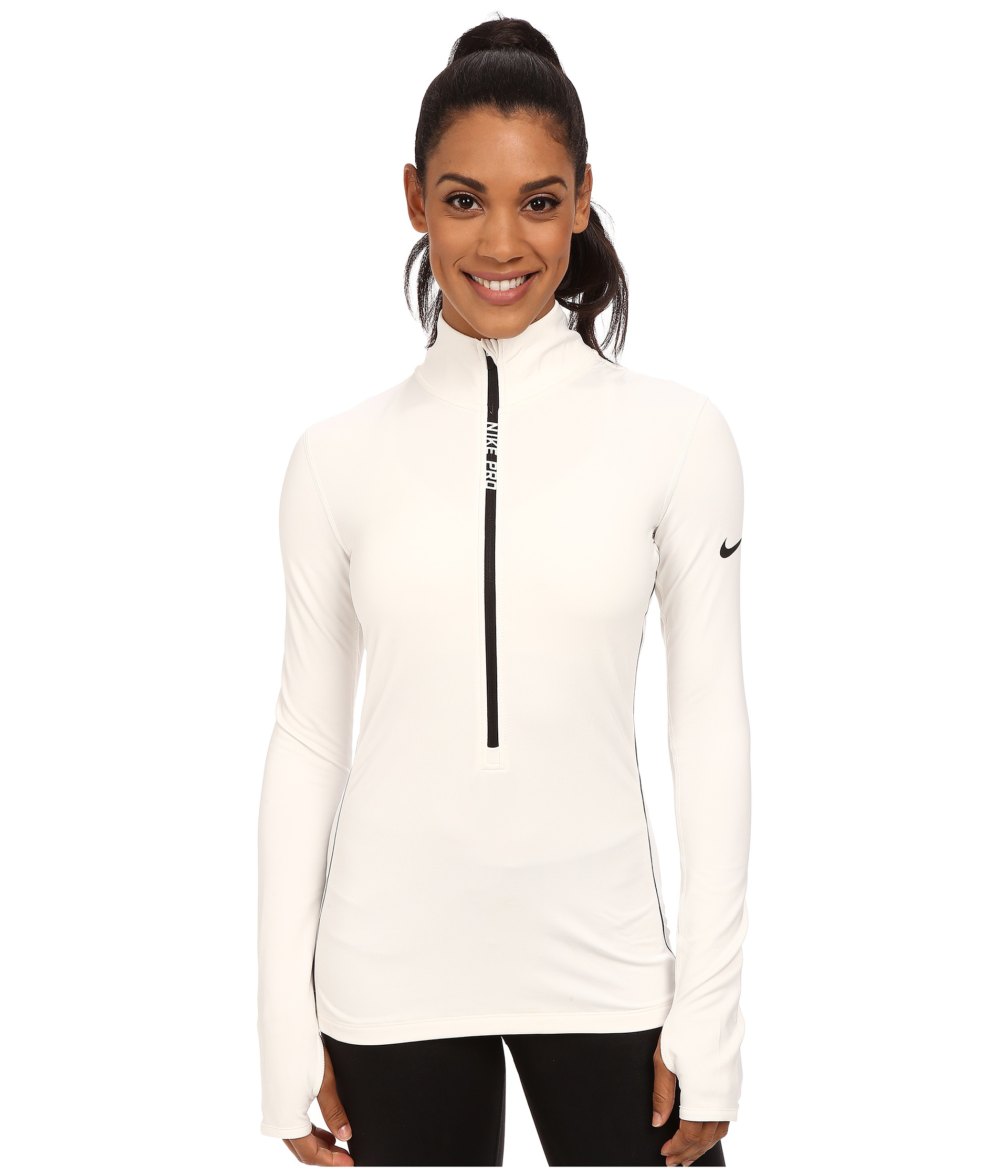 Picasso play actress Nike Pro Hyperwarm Half Zip in White | Lyst