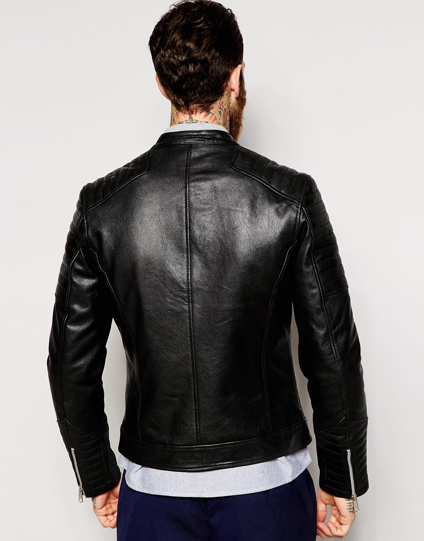 Lyst - Asos Leather Biker Jacket With Zip Cuff In Black in Black for Men