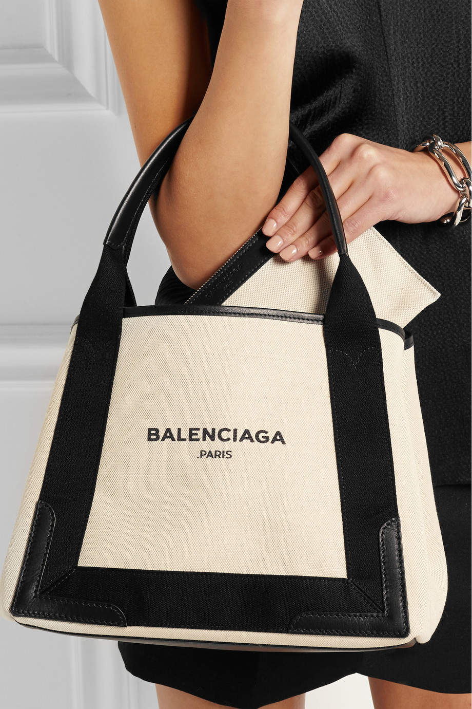 Balenciaga Cabas S Leather-Trimmed Cotton-Canvas Tote in Natural ...
