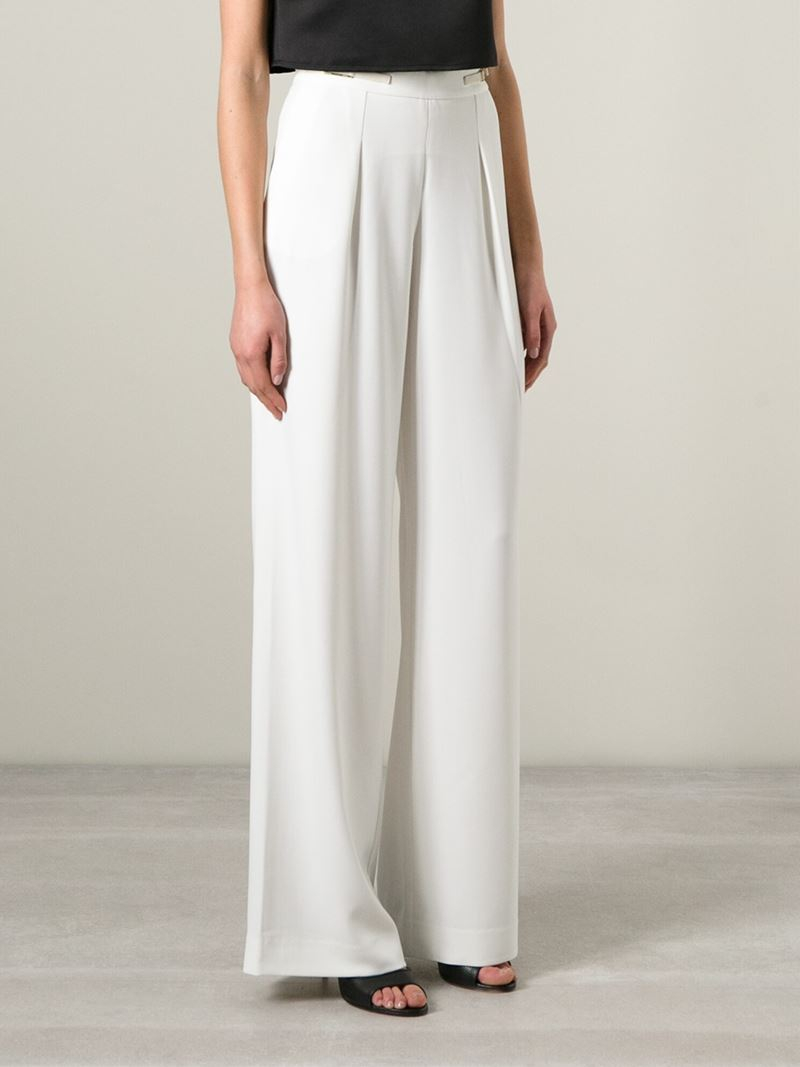 Halston High Waisted Wide Leg Trousers in White - Lyst