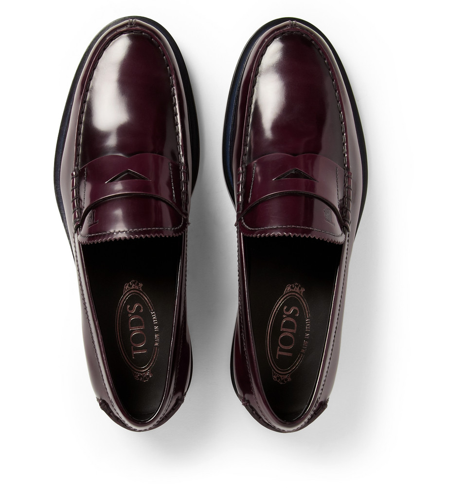 Tod's Polished-Leather Penny Loafers in Red for Men - Lyst