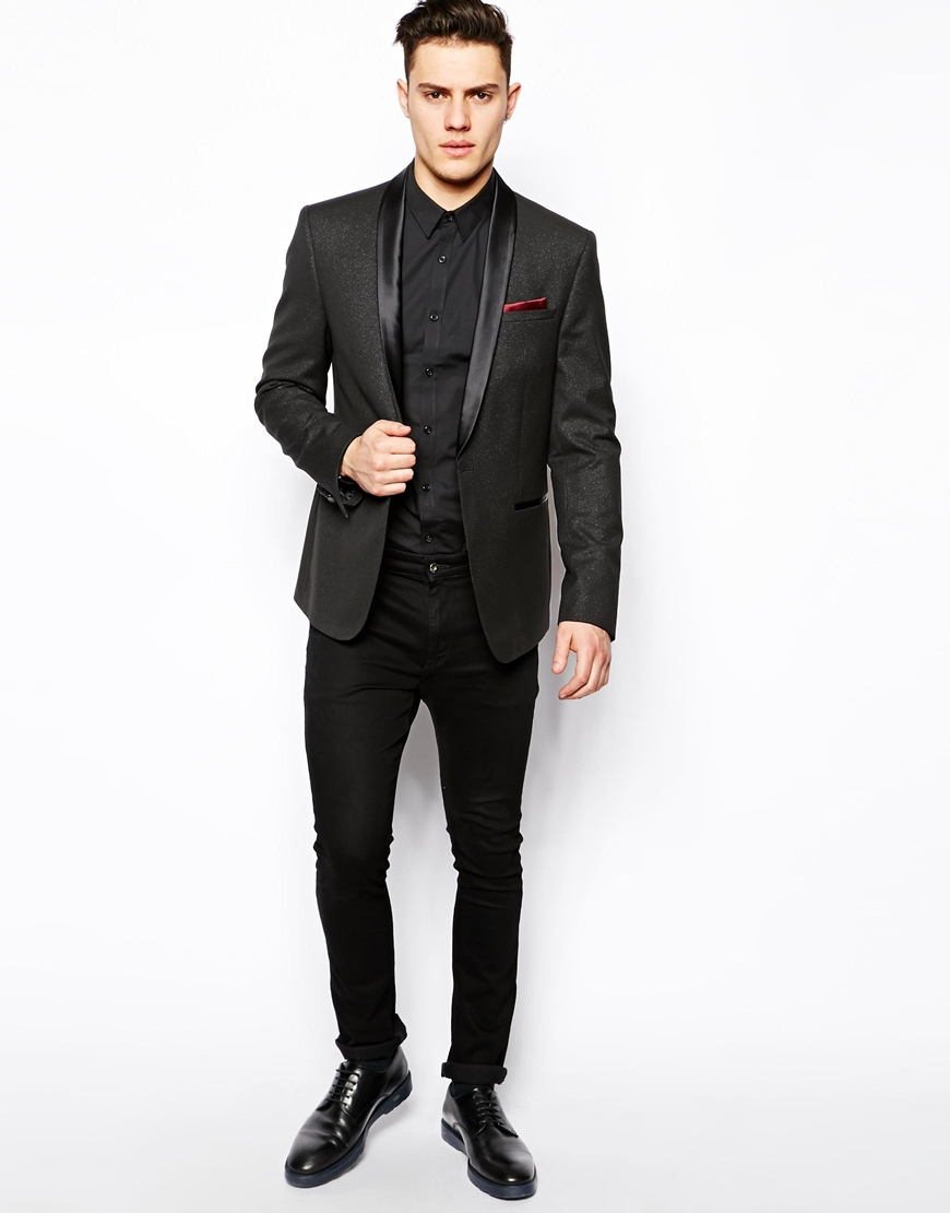 Lyst - Asos Skinny Fit Party Blazer In Silver Fleck in Black for Men