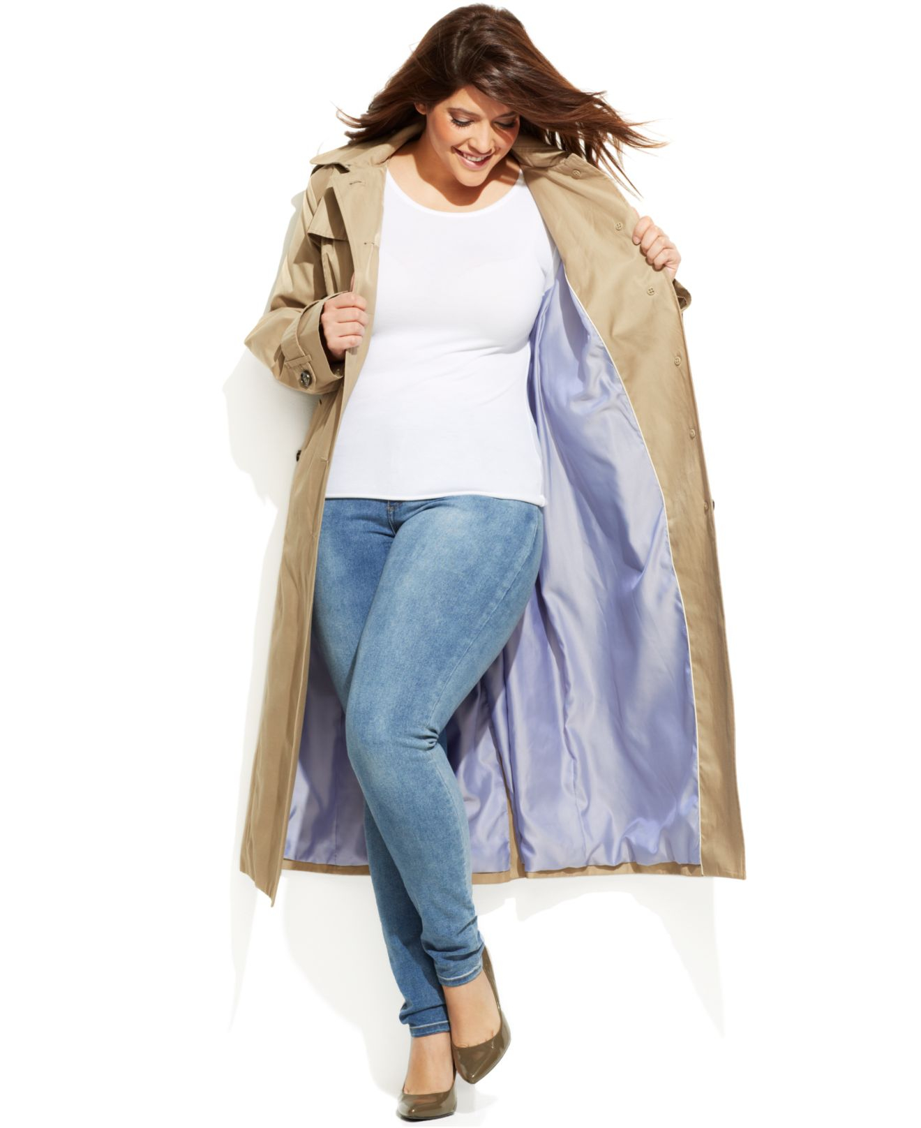 London Fog Plus Size Hooded Belted Maxi Trench Coat in Natural Lyst