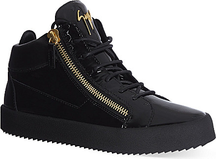 mens black patent trainers