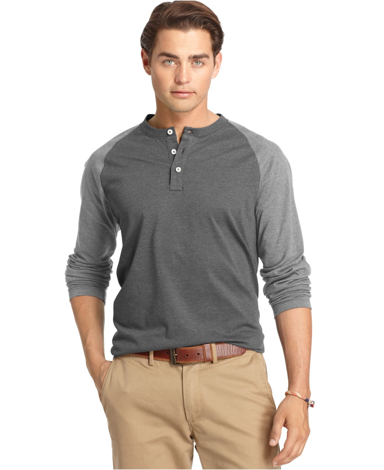 Izod Cotton Big And Tall Colorblocked Long-sleeve Henley in Black for ...