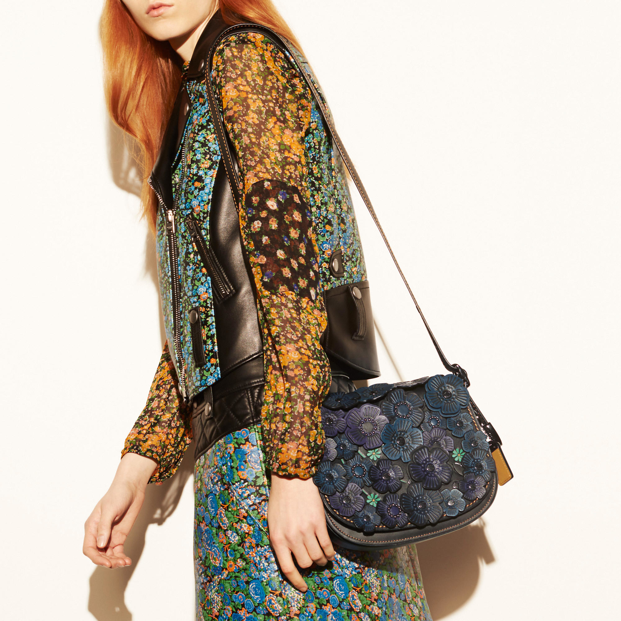 Lyst Coach Tea Rose Applique Saddle Bag 23 In Leather in Black