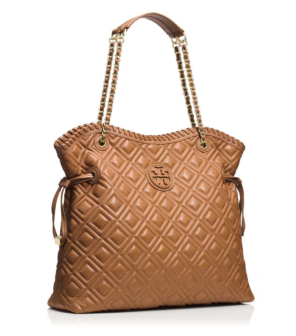 Tory Burch Marion Quilted Tote in Brown | Lyst