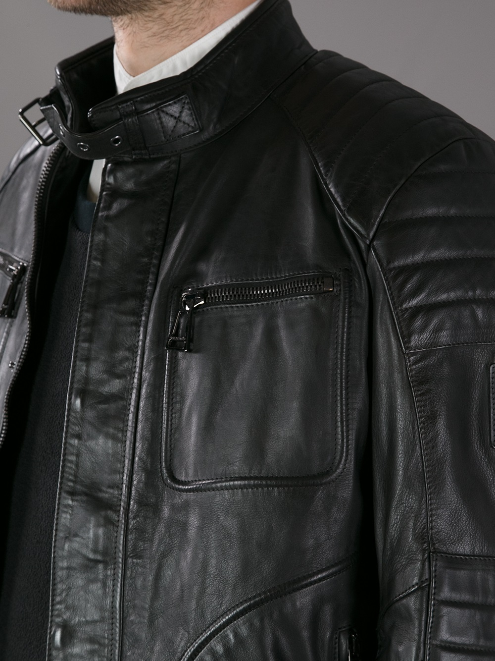 Belstaff Ribbed Leather Jacket in Black for Men Lyst