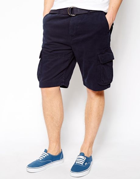 Asos Cargo Shorts In Heavy Twill With Belt In Longer Length in Blue for ...