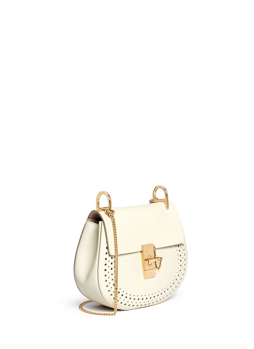 cloe bags - Chlo Drew Small Perforated Leather Shoulder Bag in White | Lyst