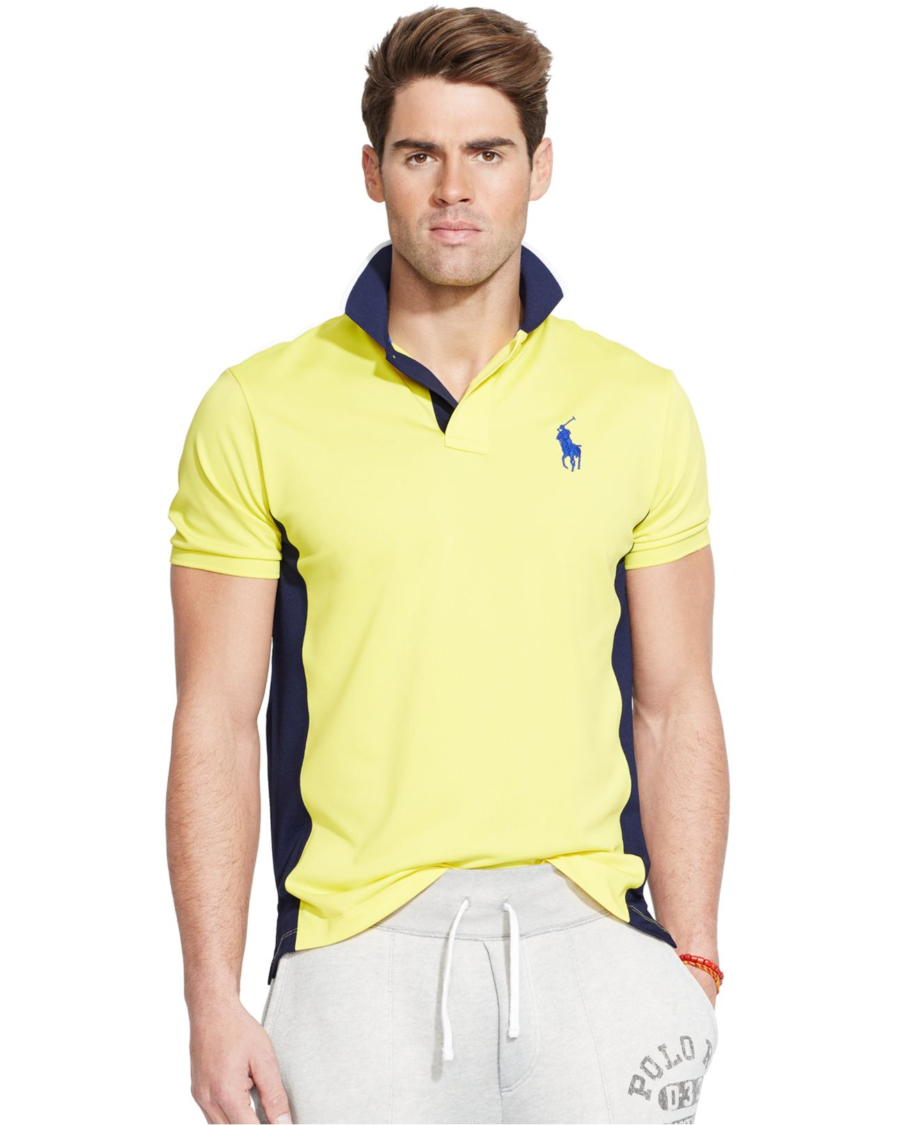 Lyst - Polo Ralph Lauren Color-Blocked Mesh Performance Polo in Yellow ...
