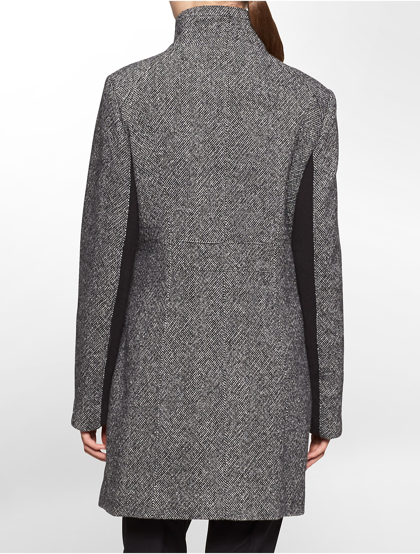 Calvin Klein Asymmetrical Zip Speckled Wool Blend Coat in Charcoal