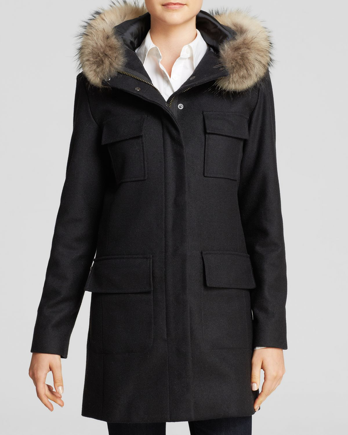 Lyst Sam. New University Wool Coat With Fur Collar in Black