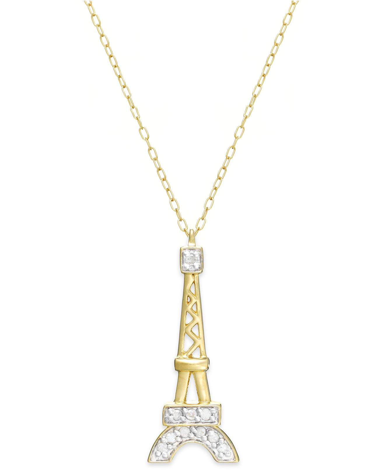Macy's Diamond Eiffel Tower Pendant Necklace In 18k Gold Over Sterling