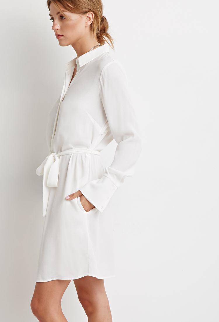 white belted shirt dress