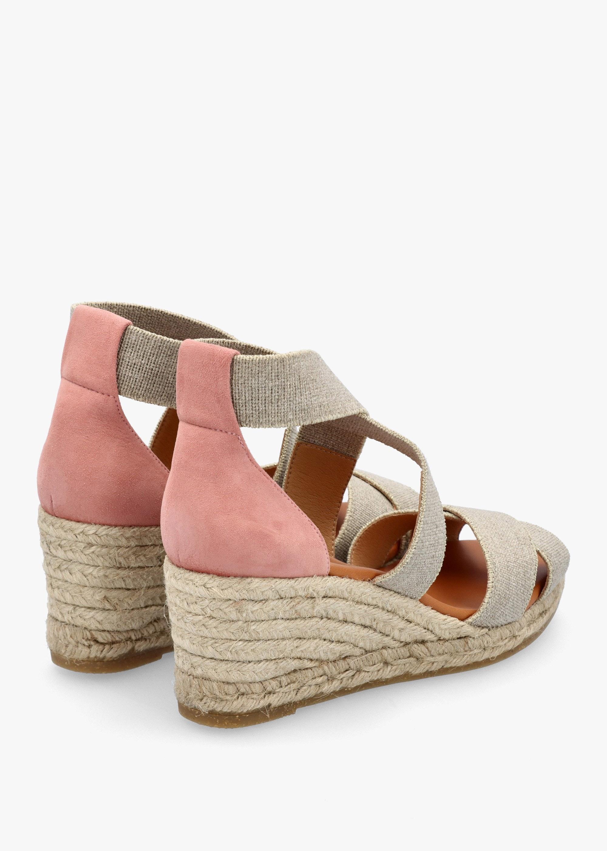 Kanna Laura Beige Elasticated Cross Strap Wedge Espadrilles in