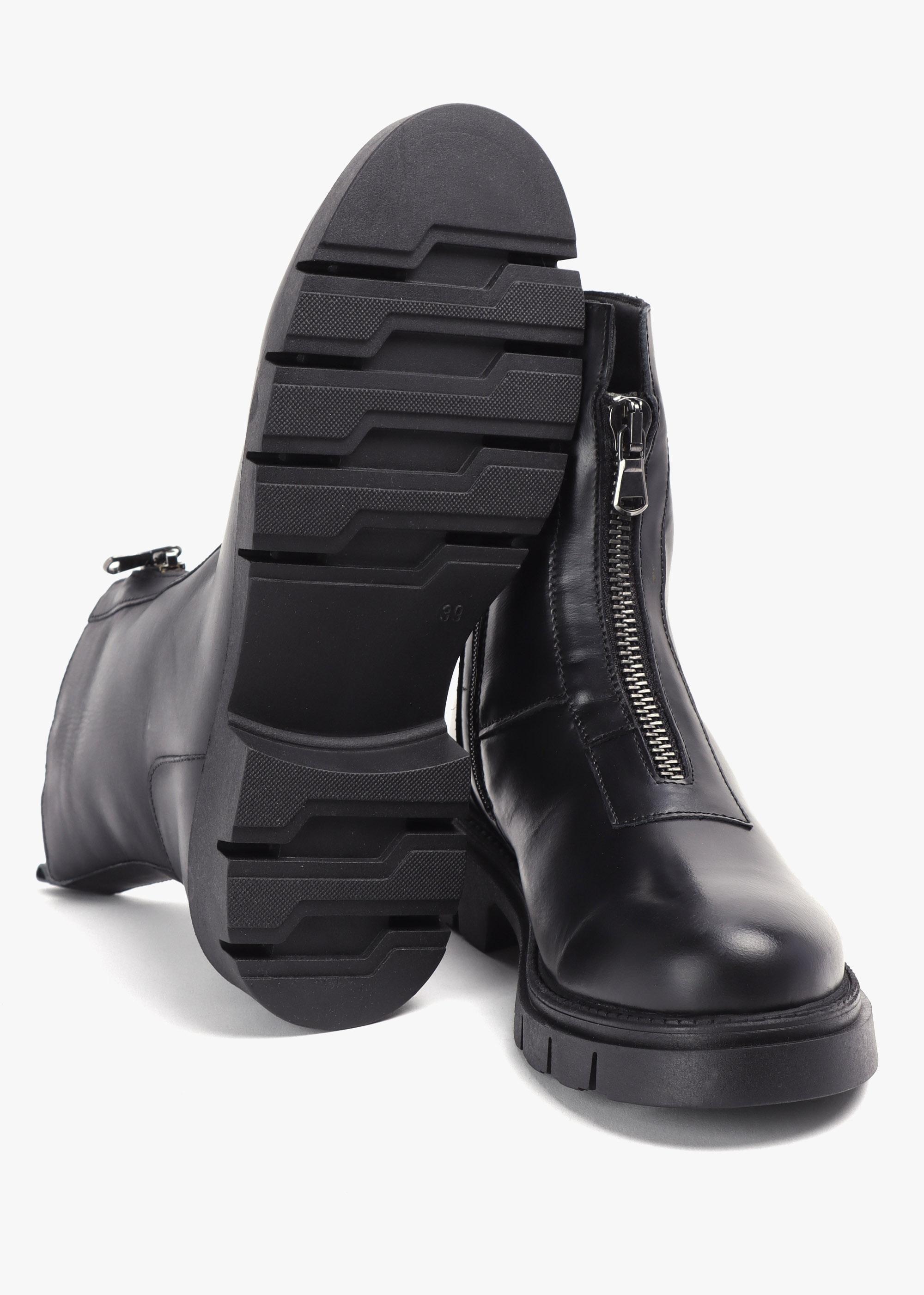 Black Leather Boots With Zip Up Front Ankle Boots Buy Linzi Black