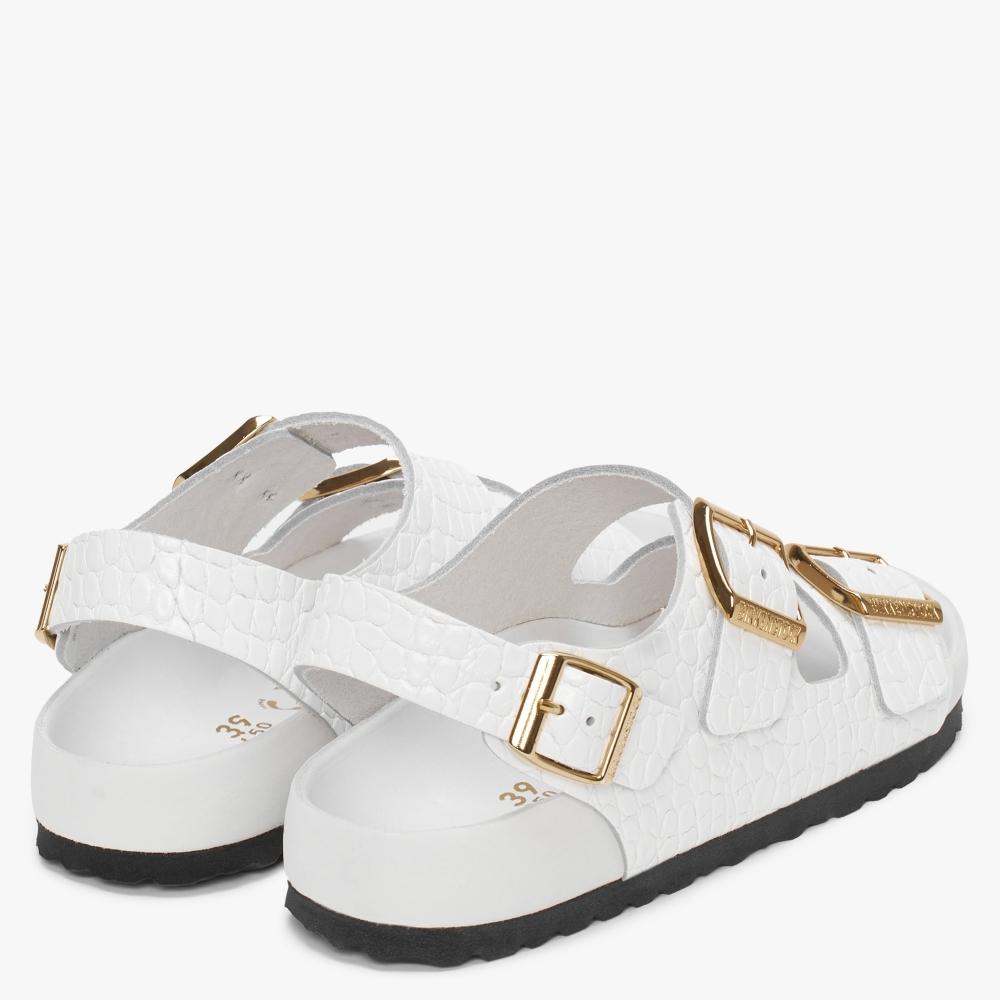 Birkenstock Milano Rivet Logo Emboss White Leather Sandals | Lyst