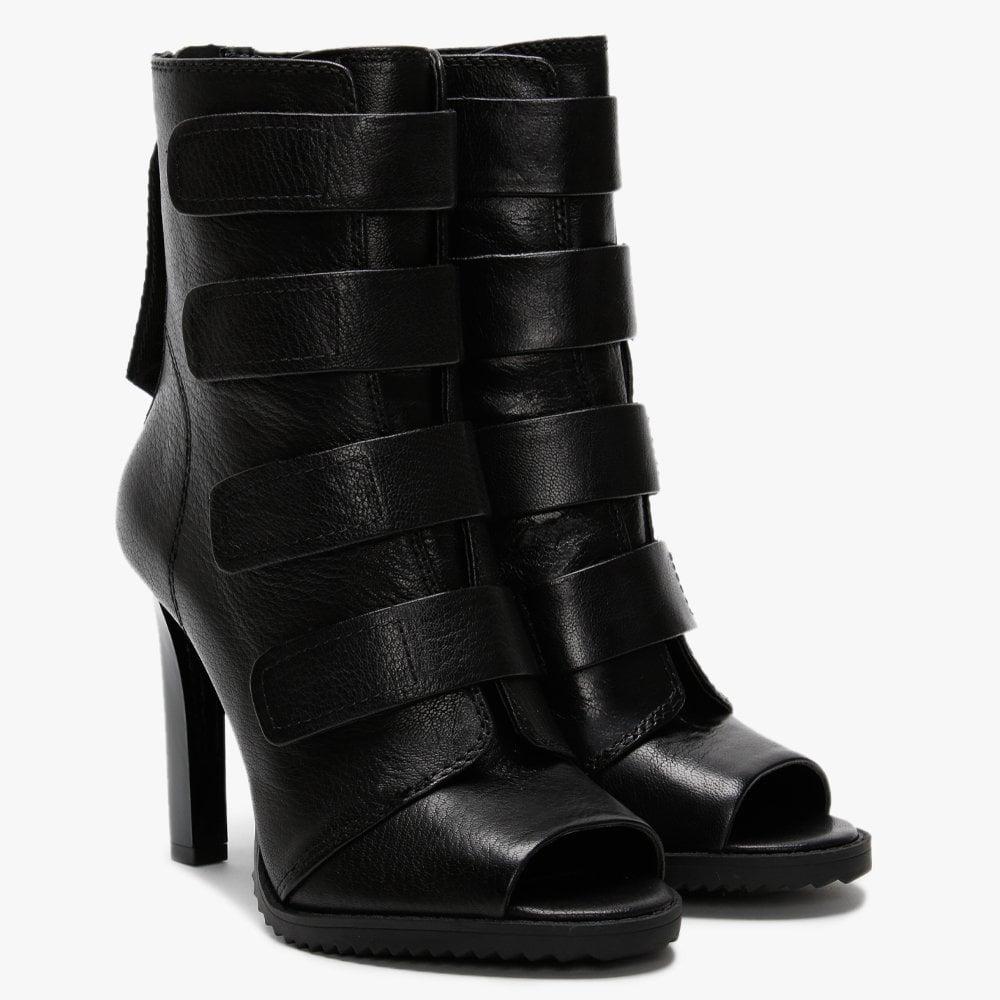 DKNY Blake Black Leather Peep Toe Ankle Boots | Lyst UK