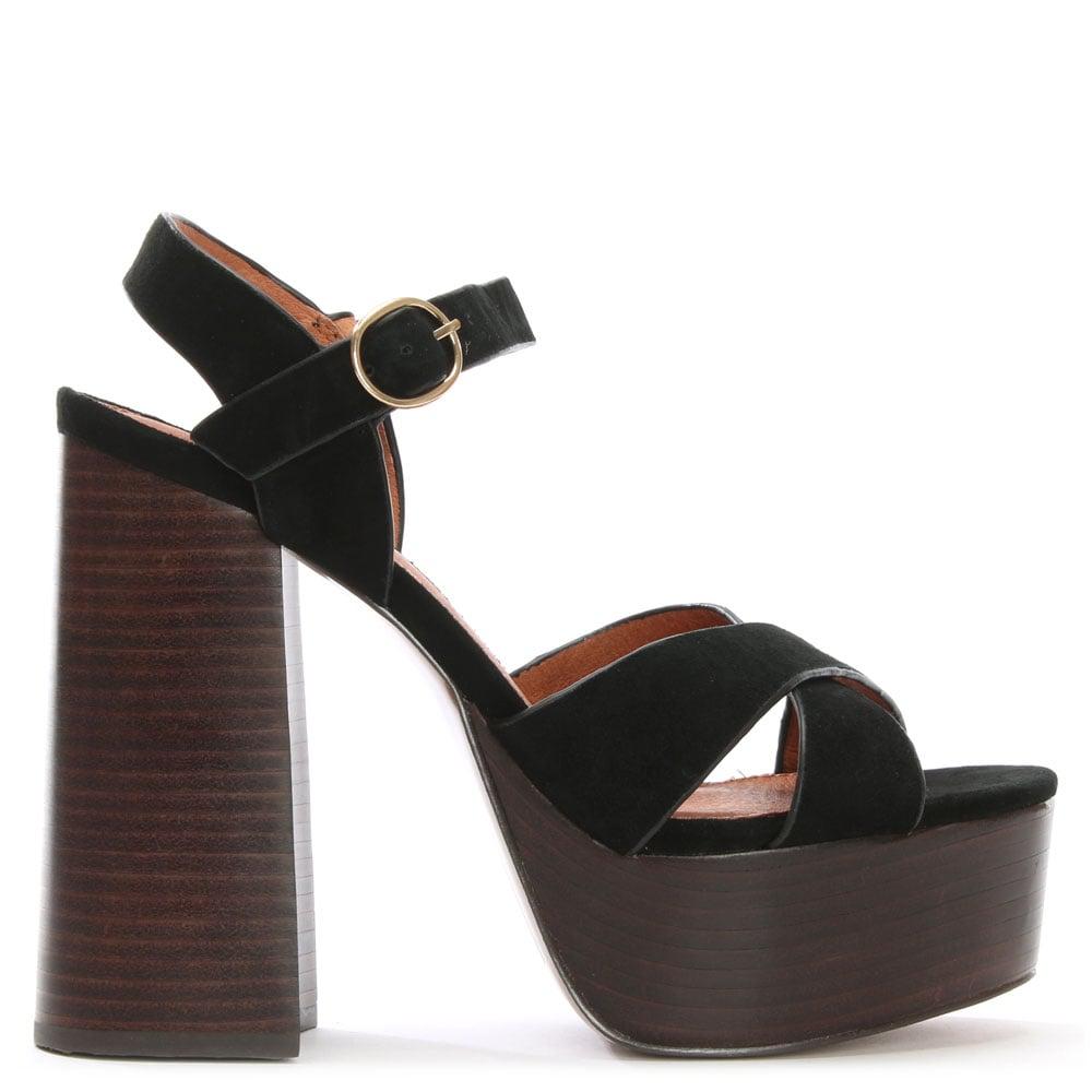 Lyst - Shellys London Lauren Black Suede Two Part Platform Sandals in Black