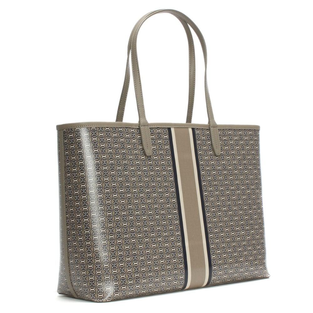 Tory Burch Gemini Link Stripe French Grey Coated Canvas Tote Bag in ...