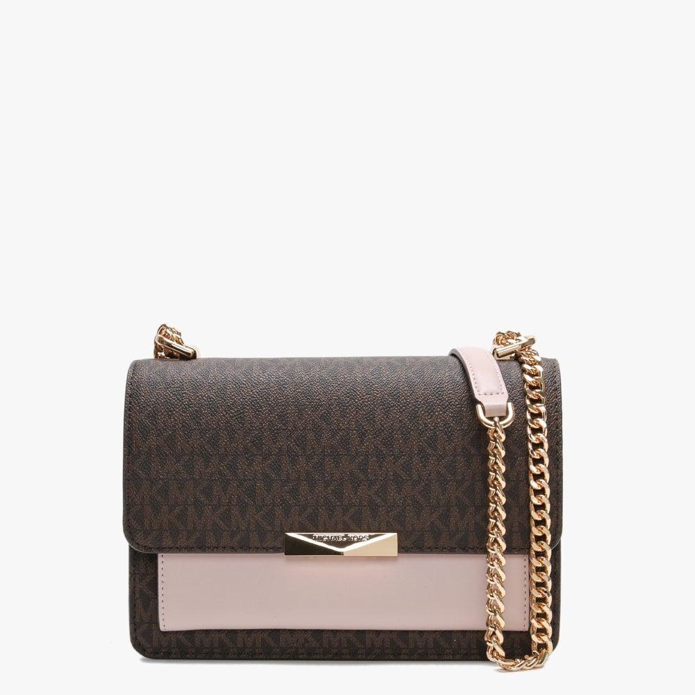 klima Bug Anstændig Michael Kors Leather Jade Brown & Soft Pink Logo Colour-block Shoulder Bag  - Lyst